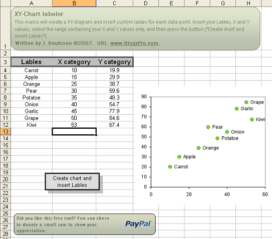 Automatic custom labels on Excel scatter plot